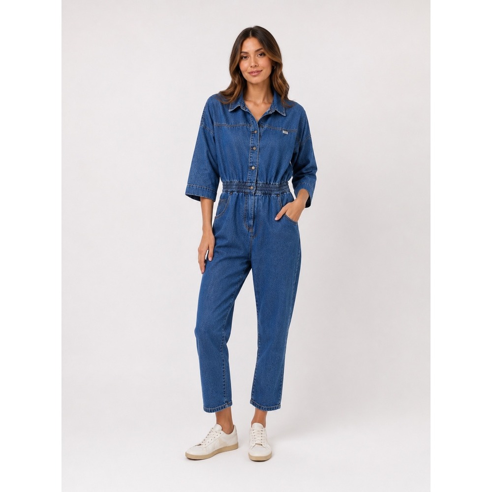 Dreams Denim Jumpsuit Women Large Blue Vintage‎ Cropped Western Boiler Suit